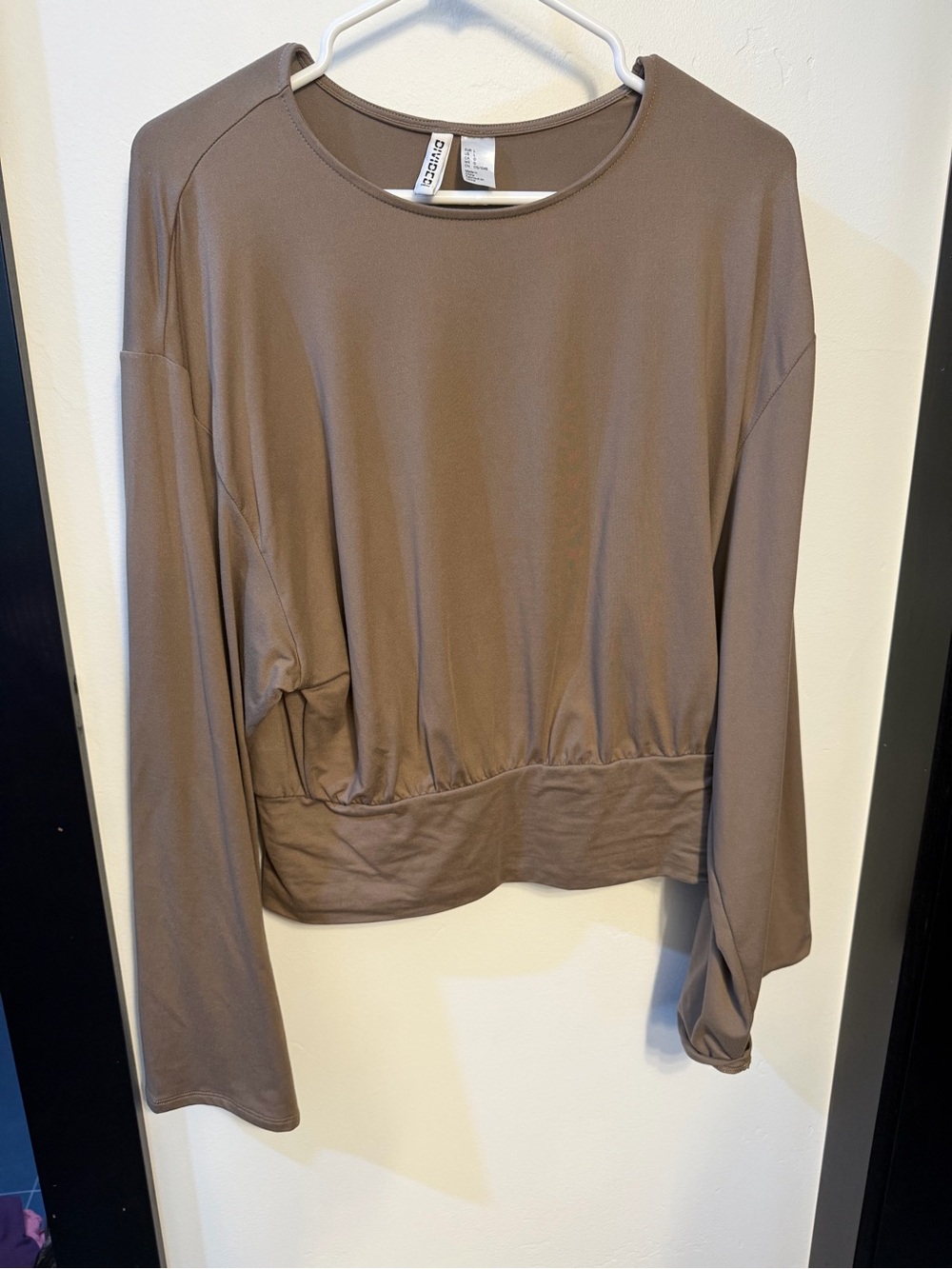 Divided Taupe Pullover Sweatshirt with Gathered Waist